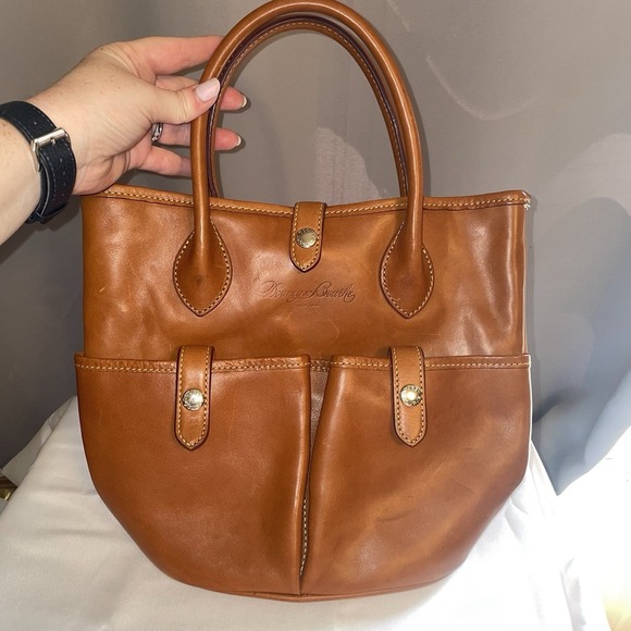 Dooney & Bourke Florentine Leather Bucket Bag Purse Handbag Natural Brown Cognac - Picture 1 of 13
